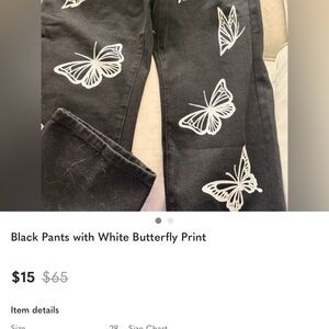 Black Women's Jeans with White Butterfly Print